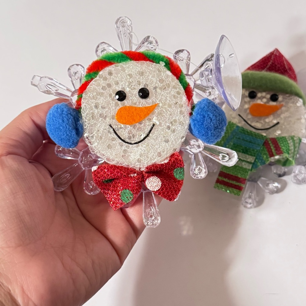 Pair of Snowmen on Snowflakes Plastic Hanging Christmas‎ Decor Suction Cup
